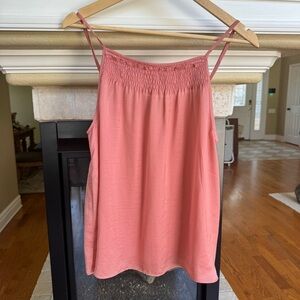 Saturday‎ Sunday Anthro Pink Satin Smocked Tank Minimalist Quiet Luxury Medium